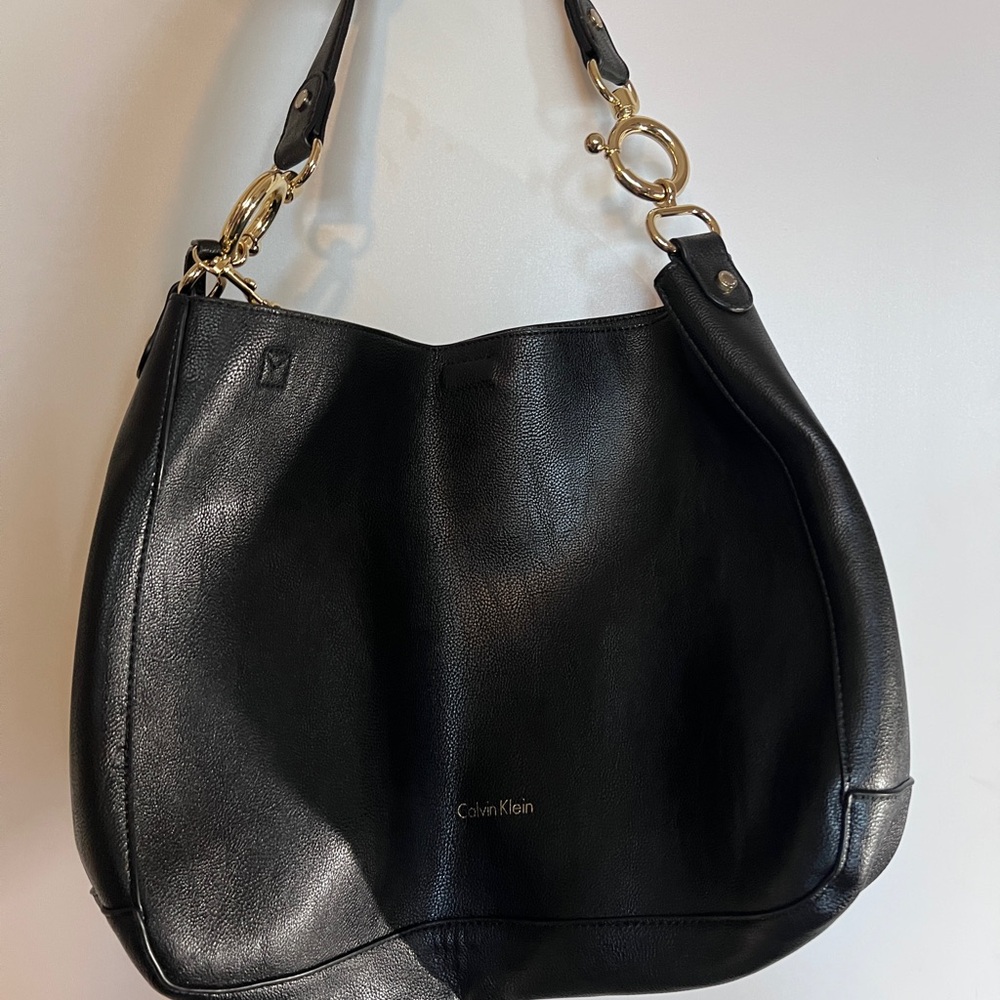 Calvin Klein Black Hobo Bag with Gold Accents